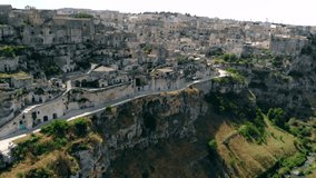 Panoramic View of Ancient Town of Matera in Sunny Day, Basilicata, Southern Italy