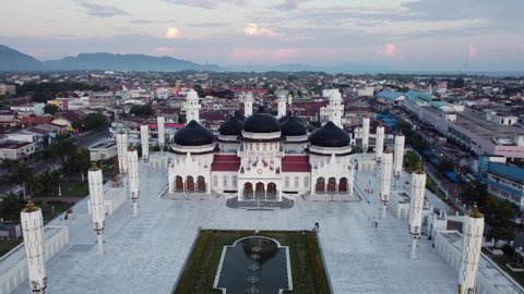 Aerial view of Baiturrahman Grand Mosque, Aceh, Indonesia.