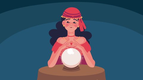 witch with crystal ball fortune telling animation ,4k video animated
