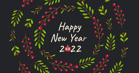Happy New Year 2022 greeting card, banner, poster in floral theme 4k flat design animation