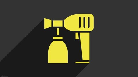 Yellow Paint spray gun icon isolated on grey background. 4K Video motion graphic animation.