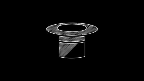 White line Magician hat icon isolated on black background. Magic trick. Mystery entertainment concept. 4K Video motion graphic animation.