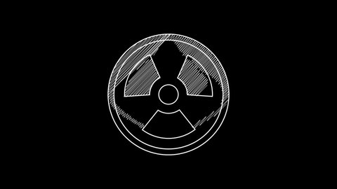 White line Radioactive icon isolated on black background. Radioactive toxic symbol. Radiation Hazard sign. 4K Video motion graphic animation.