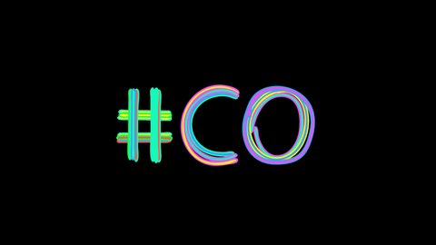 Hashtag #CO. Animated text from color curved lines like from marker, oil paint. Transparent Alpha channel. #CO is abbreviation for the US American state Colorado for social network, mobile apps, games