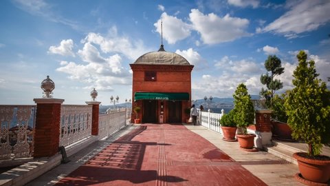 Izmir Turkey - May 28, 2020. Time lapse taken in a historic elevator on a cloudy day on