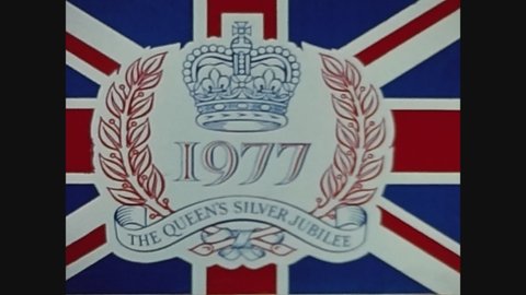LONDON, UNITED KINGDOM JUNE 1977: Decorative illustration for the Royal silver jubilee Celebrations with English flag in 1977