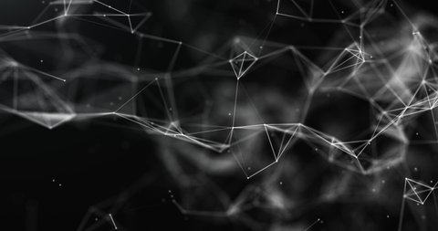 Abstract black and white digital connection moving dots and lines. Technology background. Network connection structure. 3d. Seamless loop. 4K