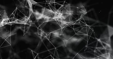 Abstract black and white digital connection moving dots and lines. Technology background. Network connection structure. 3d. Seamless loop. 4K