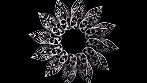 3D Mandala Tunnel animation. Incl ALPHA MATTE. Perfect 4K black and white 3D model mandala for TV show, intro, movie, catwalk stage design or symbols and sacred geometry related projects. 