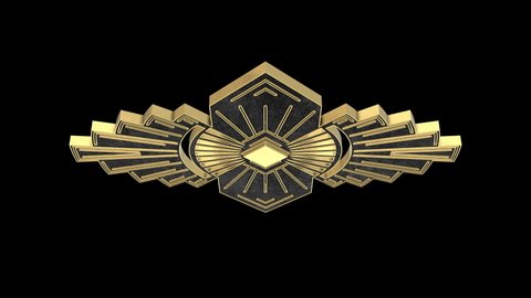 Art Deco Golden Black Element 3D animation. Perfect 4K gold 3D model for TV show, intro, documentary, catwalk, studio, stage design or The Great Gatsby and Art Deco style projects.
