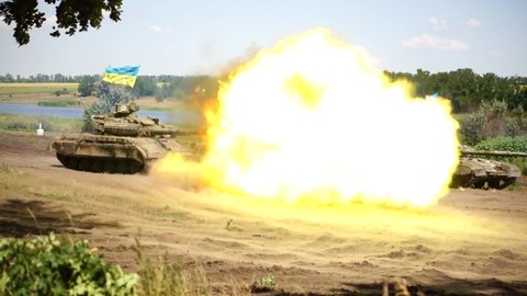 Ukraine, Luhans, June 20, 2021, At a military range, a shot of a military tank T-64