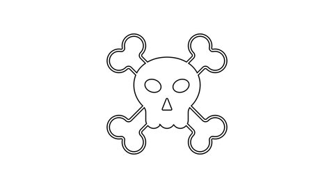 Black line Skull on crossbones icon isolated on white background. Happy Halloween party. 4K Video motion graphic animation.
