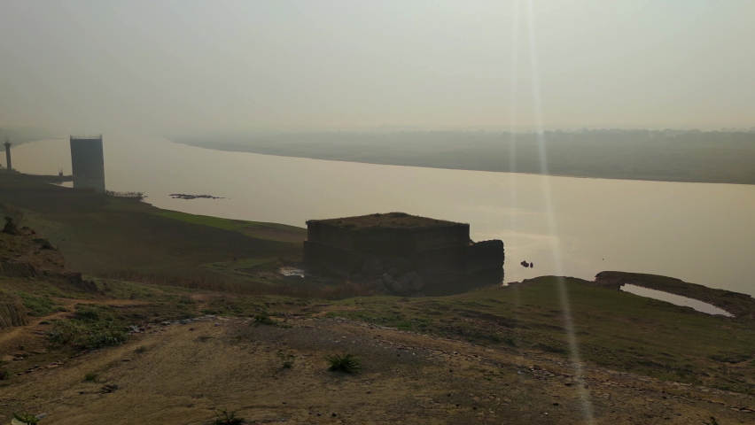 Chambal River crossing Chambal Valley, known as the paradise of dacoits in the past, Morena, Madhya Pradesh, India