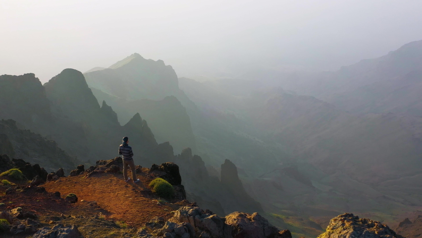 Aerial view of a hazy sunrise at Steens Mountain in Oregon, U.S.