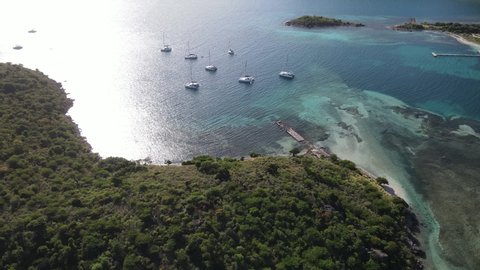 Jost Van Dyke, British Virgin Islands. Stunning aerial of shallow clear blue waters