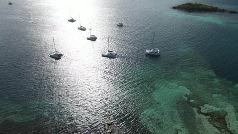 Beautiful sailboats on mooring balls in Jost Van Dyke, British Virgin Islands.