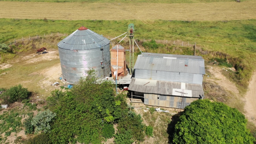 Aerial scenery of farming landscape at rural countryside. Green background and field scene.