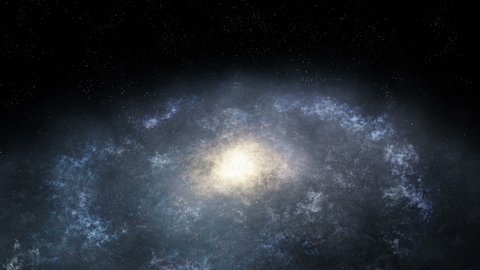 Animation of the flight into the center of the spiral galaxy with fading out to white