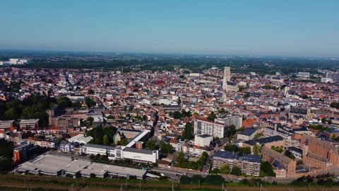 Aerial view around the city Mechelen in Belgium on a sunny morning in summer