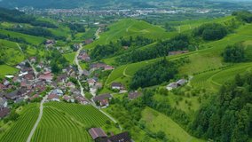 Aerial view of the village Ringelbach in Germany in the black forest on a sunny day in