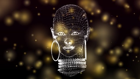 Gold 3d abstract face animation, particles woman face