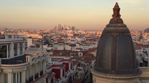 Panoramic view of the city of Madrid at sunset. Madrid, Spain, December 29, 2021.