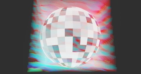 4k rotating digital mirror ball strobe with colorful glitch art cube