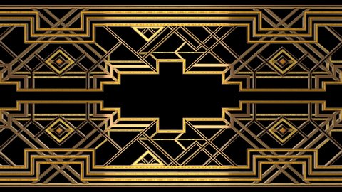 Art Deco Gatsby Golden Black Borders animation. Incl ALPHA MATTE. Perfect 4K animated 3D model frame for TV show, intro, documentary, catwalk stage design or The Great Gatsby and 1920s theme projects.