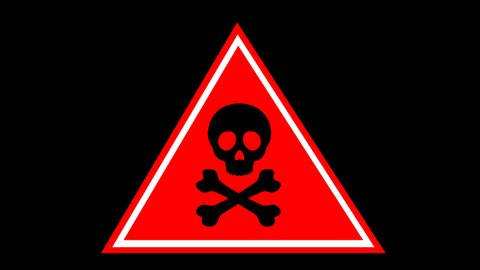 Loop animation of symbol with a skull in concept of signaling attention, toxic, dangerous and death, on a transparent background