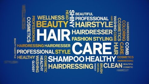 Hair Care animated tag word cloud,text design animation kinetic typography seamless loop. 