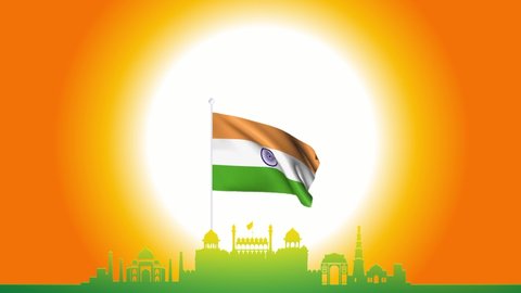 Happy Republic Day India, 26th January, flag flying HD quality, 4k quality, Indian Monuments and tricolour background