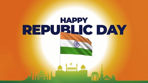 4k Happy Republic Day India, 26th January, flag flying HD quality, 4k quality, Indian Monuments and tricolour background