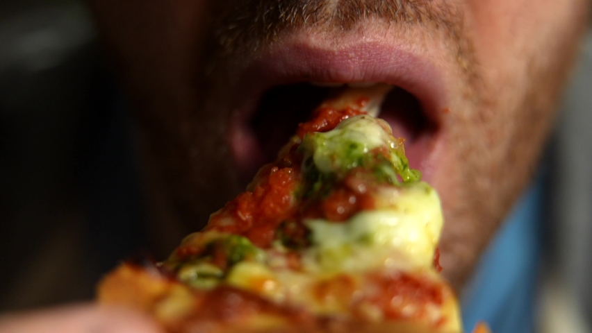 Man Eating Pizza Fast Food, Unhealthy Convenience Diet Royalty-Free Stock Footage #1084632682