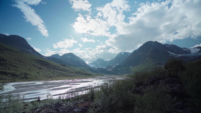 Picturesque View Of Serene Nature In Lyngsdalen Mountains, Lyngen Norway. Wide Shot