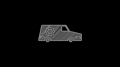 White line Hearse car icon isolated on black background. 4K Video motion graphic animation.