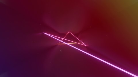 Abstract seamless looped animation of neon, glowing light tubes, lasers and lines bouncing around and moving forward within a dark tunnel with fog and particles 3D Animation 4k Ultra high definition.