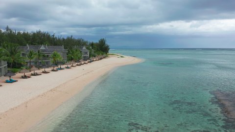Aerial view. Luxury island resort on exotic white sand beach