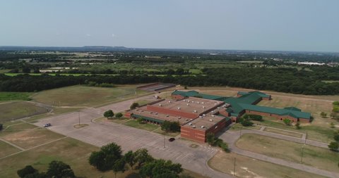 A drone doing a pan and semi turn of a school