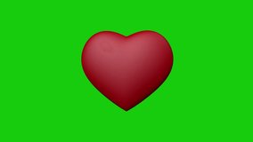 Heart shape 3d animation isolated. Pulsating red heart for Valentine's day on empty green background. Love, holiday, gift, romance concept.