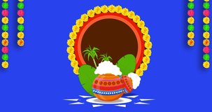 Happy Pongal festival greetings. Animation with Blue Screen Alpha Channel. 4k
