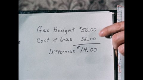 1950s: Gas budget calculation. Column of numbers added together.