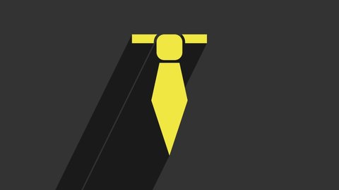 Yellow Tie icon isolated on grey background. Necktie and neckcloth symbol. 4K Video motion graphic animation.