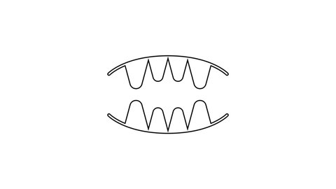 Black line Vampire teeth icon isolated on white background. Happy Halloween party. 4K Video motion graphic animation.