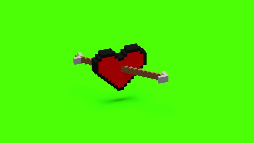Simple Love Arrow Icon 3D illustration, pixel art Style Suitable for Web Landing Page, Banner, Sticker, Background Green screen