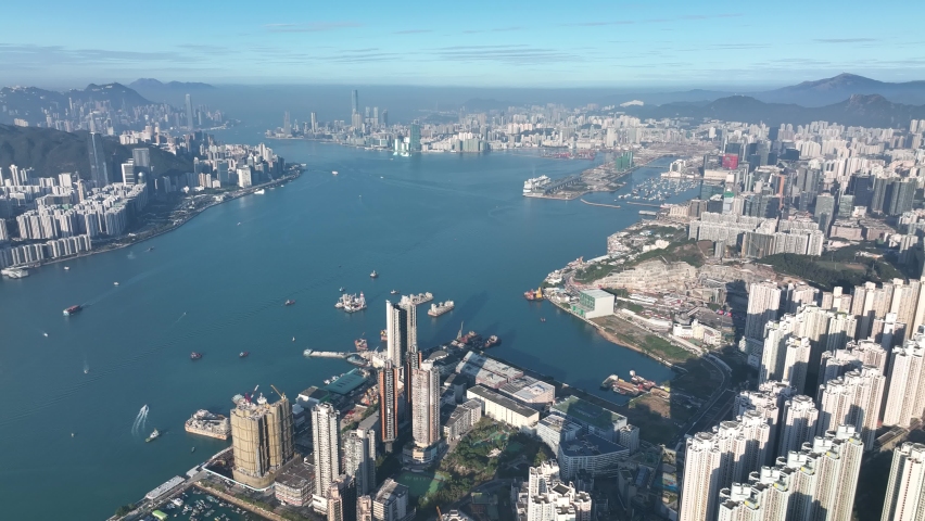 4K aerial wide angle view of Hong Kong City  | Shutterstock HD Video #1084689694