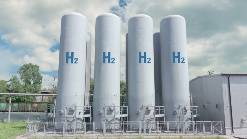 Hydrogen renewable energy production - hydrogen gas for clean electricity. Aerial view. | Shutterstock HD Video #1084690474