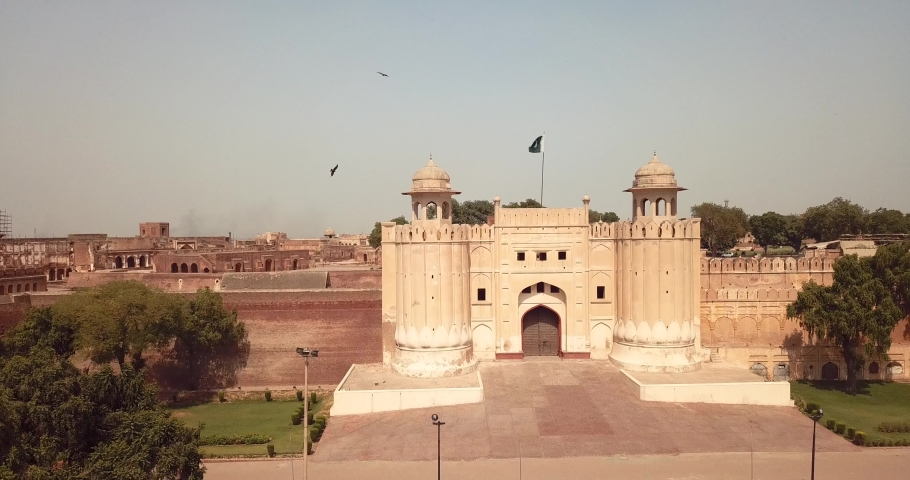 4K Aerial Footage View to the Main  Alamigiri Gate of Lahore Fort, Pakistan