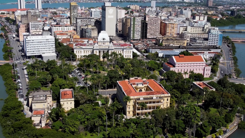 Panoramic view of tourism landmark at Recife Brazil. Capital city of Pernambuco state. Tropical destination.