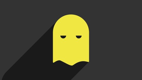 Yellow Executioner mask icon isolated on grey background. Hangman, torturer, executor, tormentor, butcher, headsman icon. 4K Video motion graphic animation.