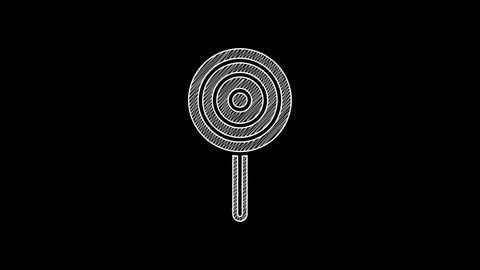 White line Lollipop icon isolated on black background. Candy sign. Food, delicious symbol. 4K Video motion graphic animation.